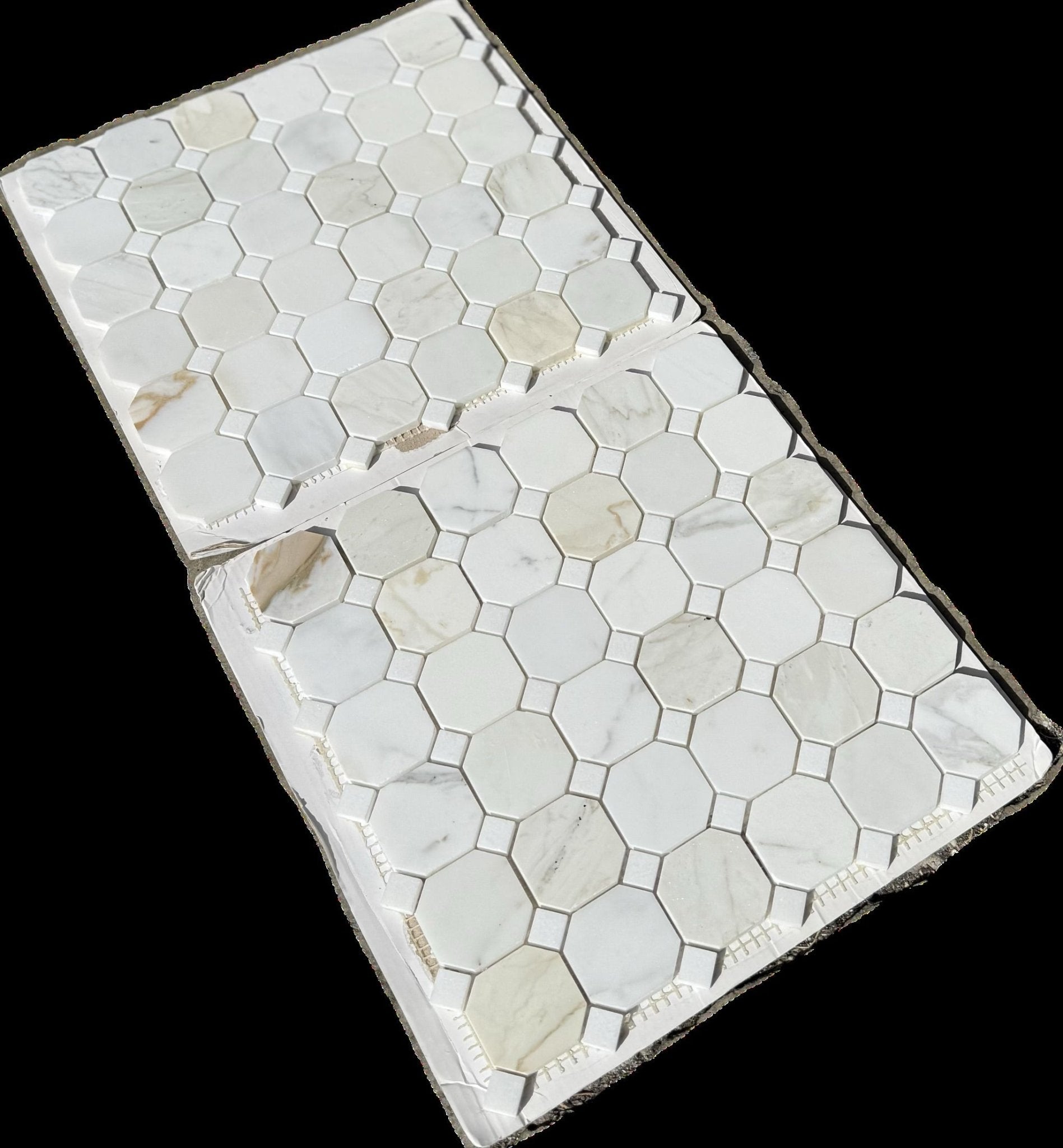 Calacatta Gold Octagon with Thassos White Dots Honed Mosaic - Hey Tiles