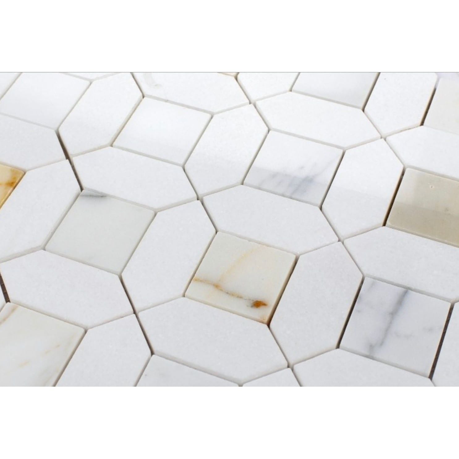 Calacatta Gold Polished Eclipse Hexagon Mosaic Tile - Hey Tiles