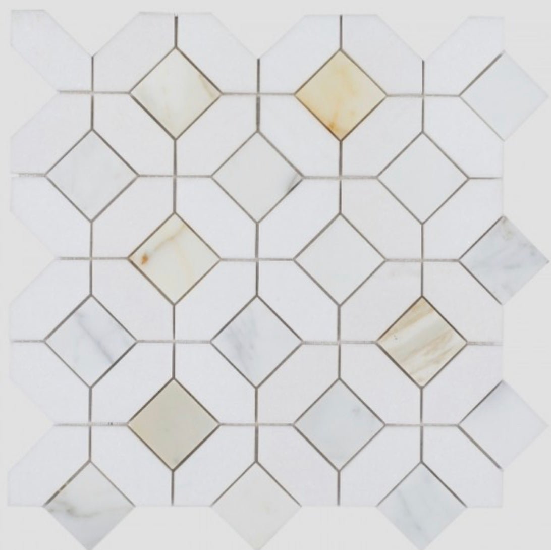 Calacatta Gold Polished Eclipse Hexagon Mosaic Tile - Hey Tiles