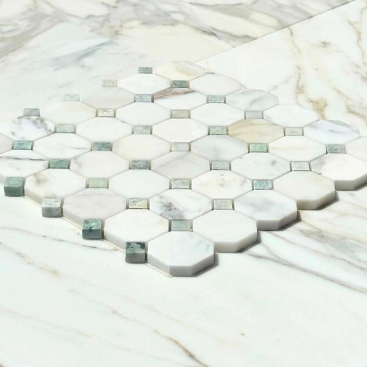 Calacatta Green Octagon CalaVerde Mosaic Tile - Hey Tiles