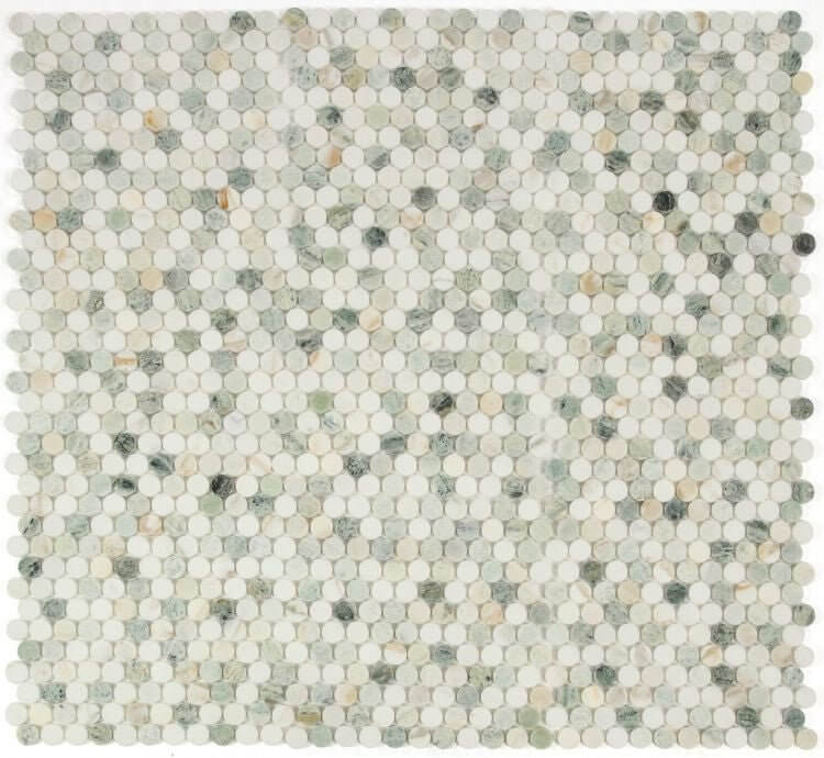 Calacatta Green Penny Round Polished 11 x 11.75 - Hey Tiles