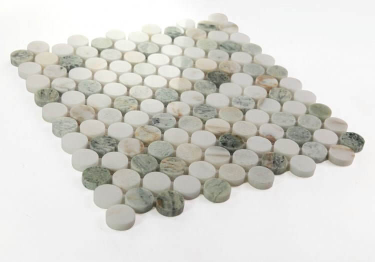 Calacatta Green Penny Round Polished 11 x 11.75 - Hey Tiles
