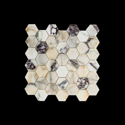 Calacatta Viola 2" Hexagon Marble Mosaic Tile - Hey Tiles