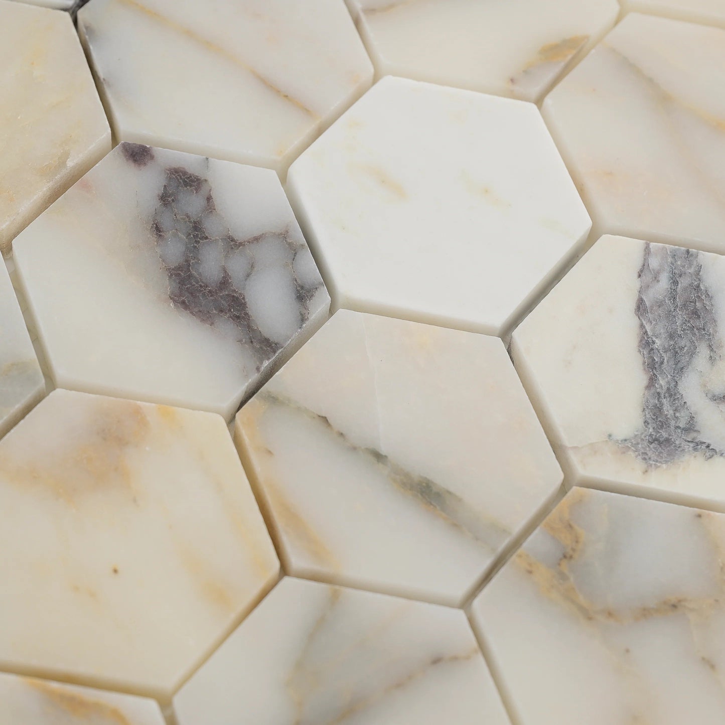 Calacatta Viola 2" Hexagon Marble Mosaic Tile - Hey Tiles