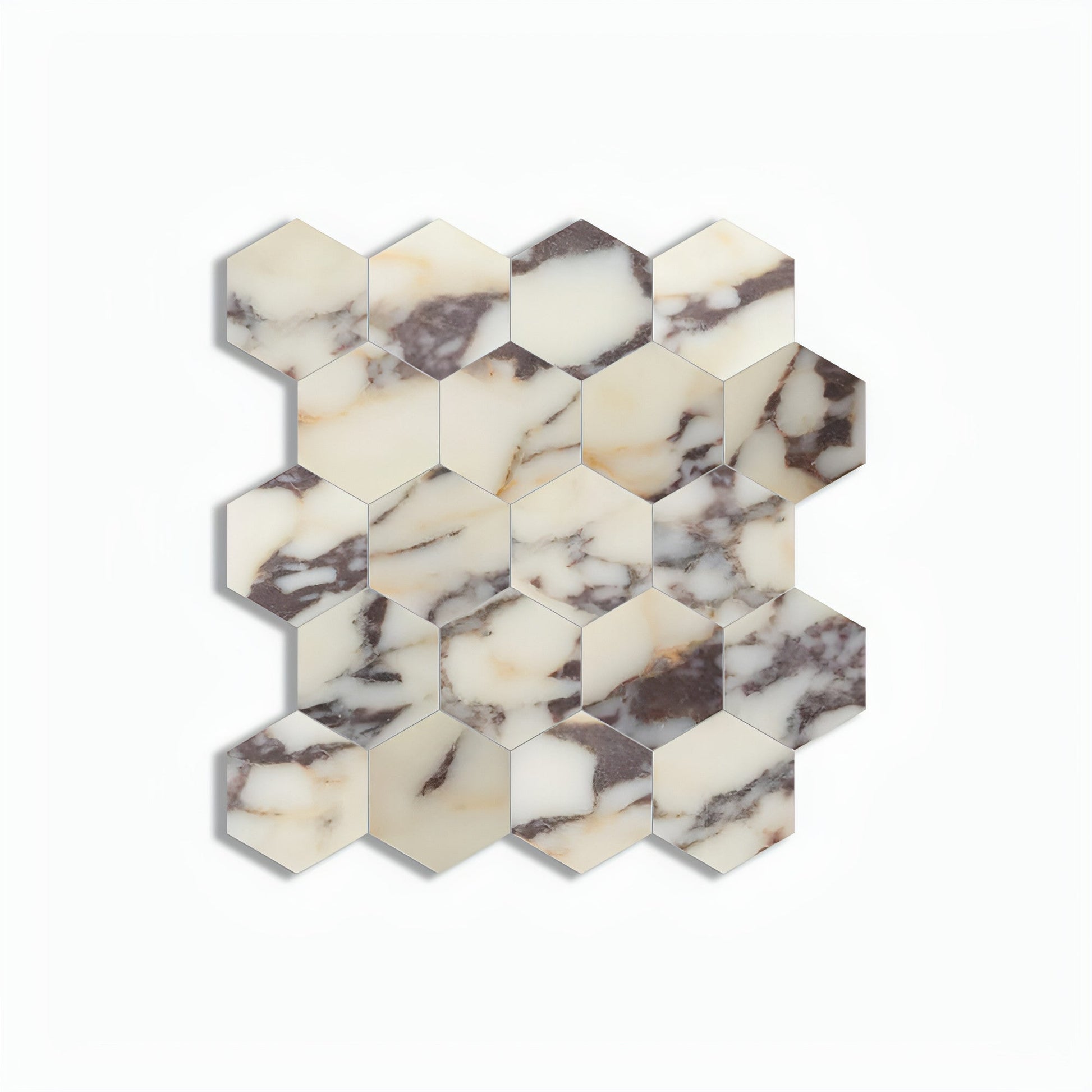 Calacatta Viola Polished 3″ Hexagon Mosaic Tile - Hey Tiles