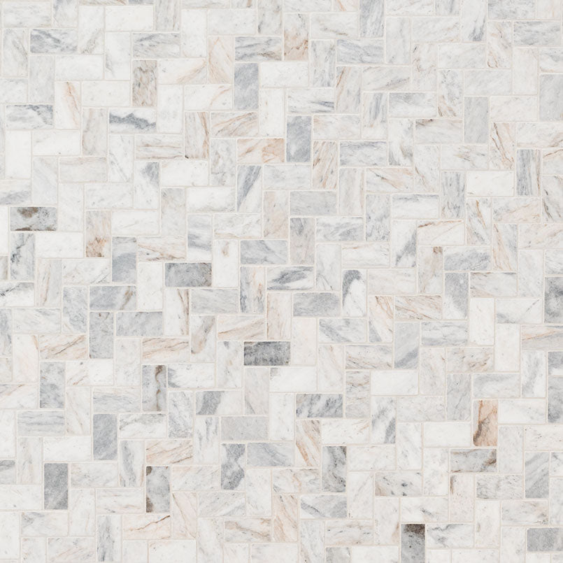 MSI Capri Blue herringbone mosaic angled view