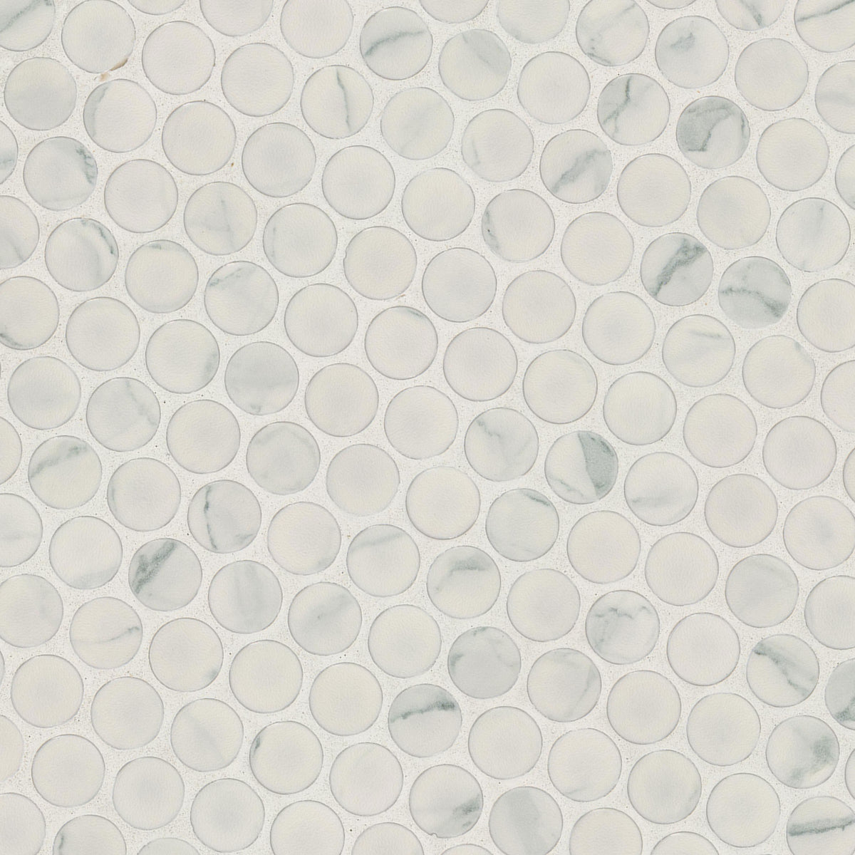 MSI Carrara Matte Penny Round mosaic closeup