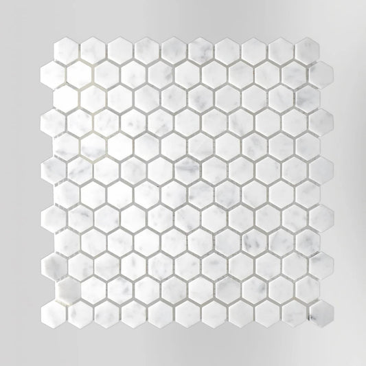 Carrara White Marble 1" Hexagon Mosaic - Hey Tiles