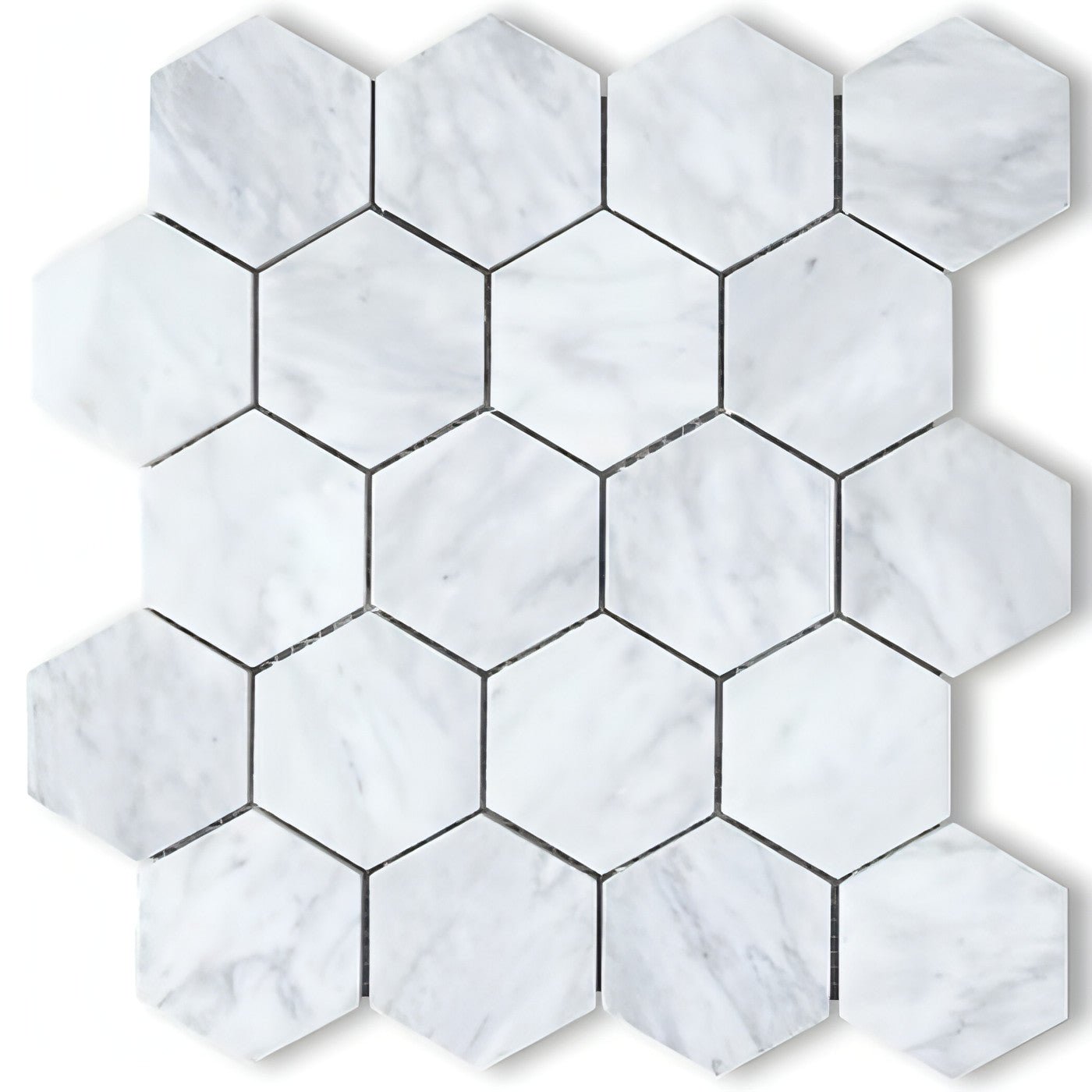 Carrara White Marble 3" Hexagon Mosaic Tile - Hey Tiles