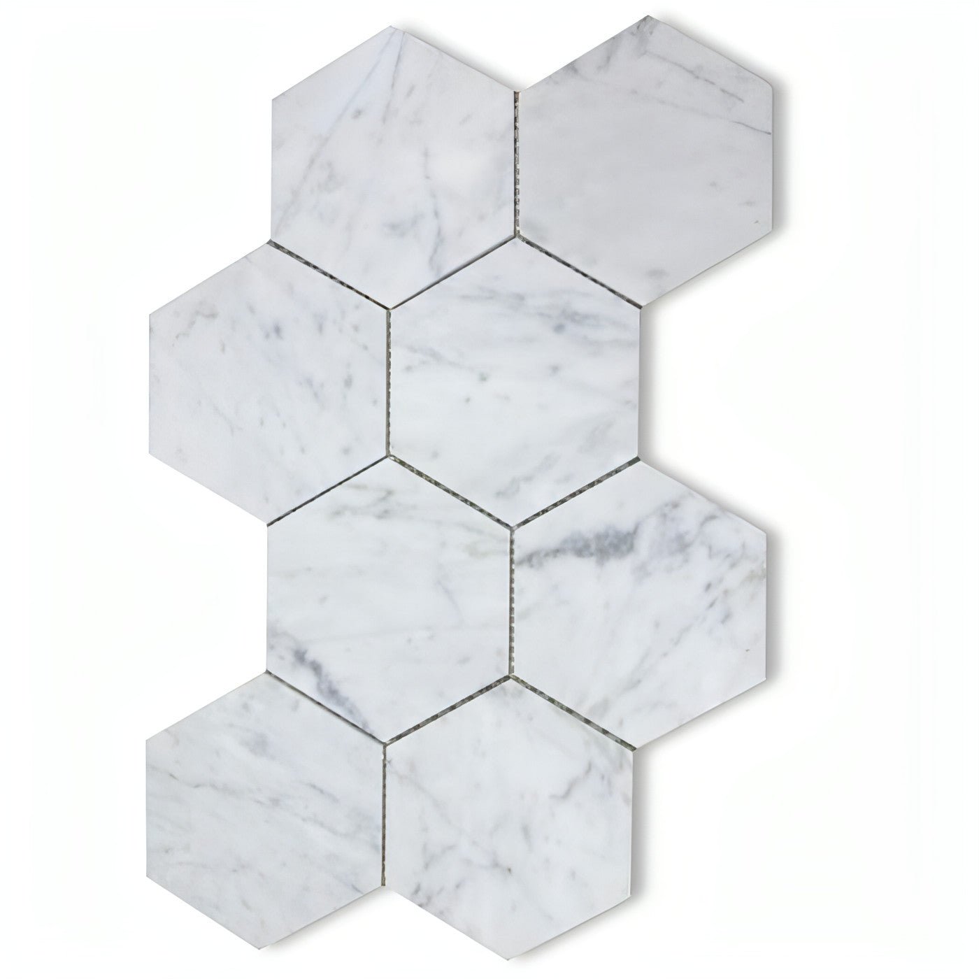 Carrara White Marble 5" Large Hexagon Mosaic Tile - Hey Tiles