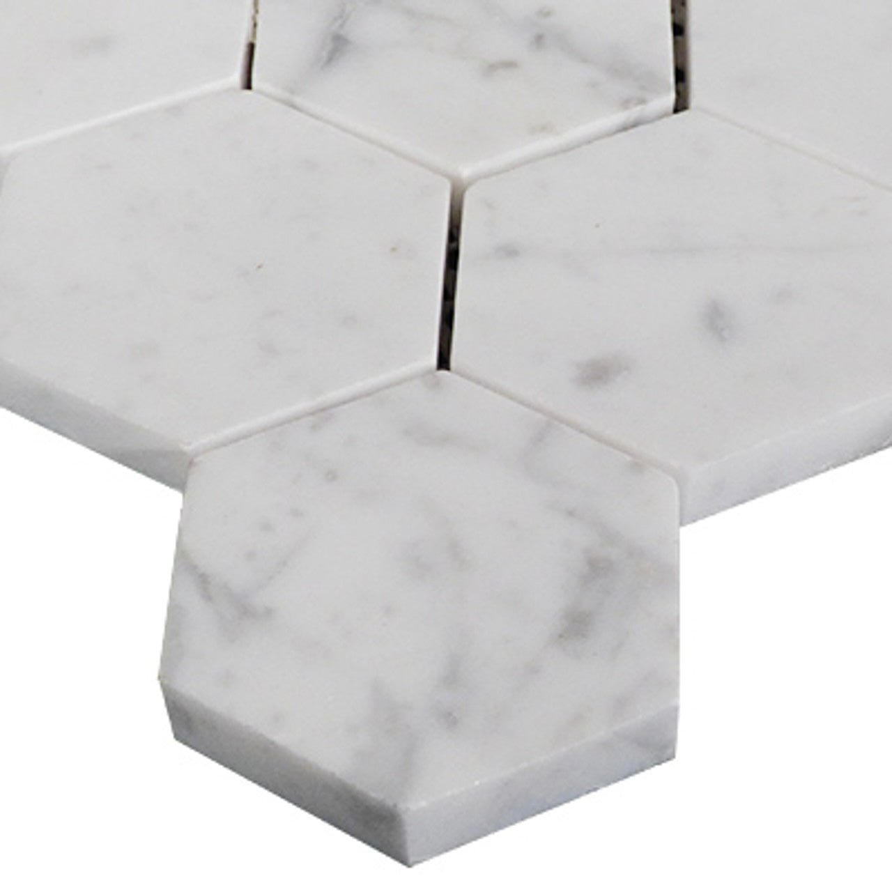 Carrara White Marble 5" Large Hexagon Mosaic Tile - Hey Tiles