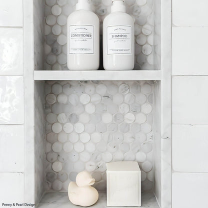 Carrara White Marble Honed Penny Round Mosaic Tile - Hey Tiles