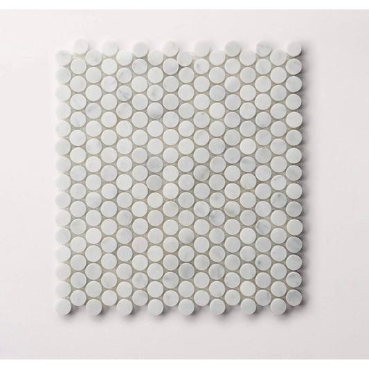 Carrara White Marble Honed Penny Round Mosaic Tile - Hey Tiles