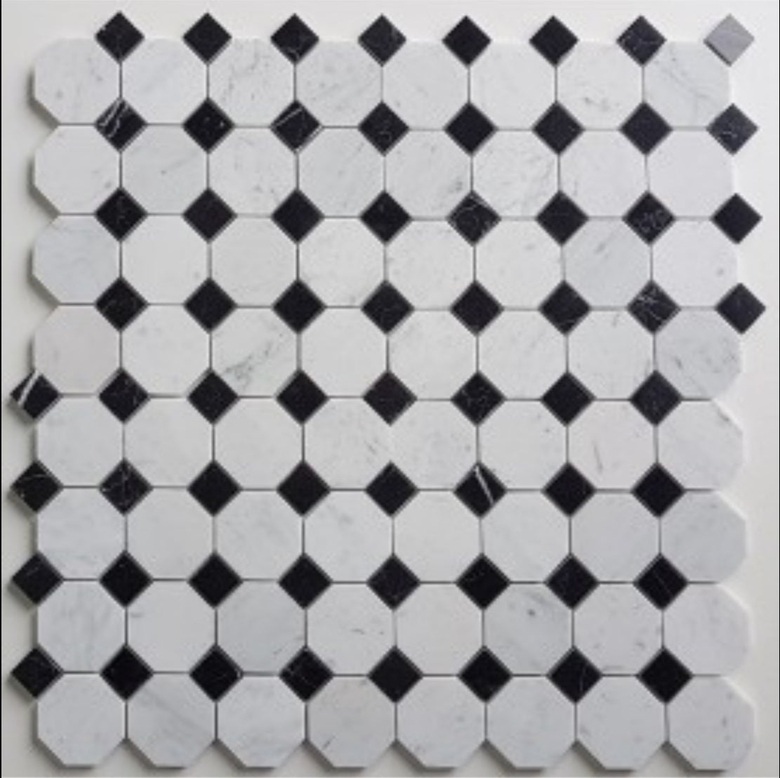 Carrara White Marble Octagon / Nero Marquina Dots - Hey Tiles