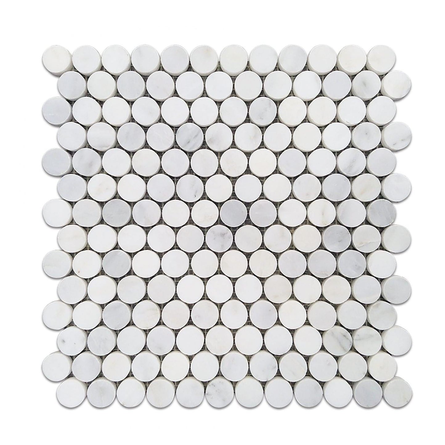 Carrara White Marble Polished Penny Round Mosaic Tile - Hey Tiles