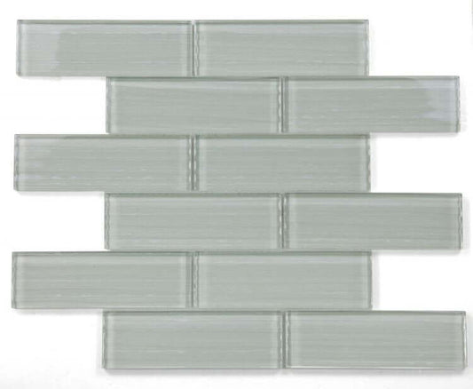 Casale Silver Grey 11.75x11.75 textured glass tile in subway layout, glossy finish, perfect for modern decor.