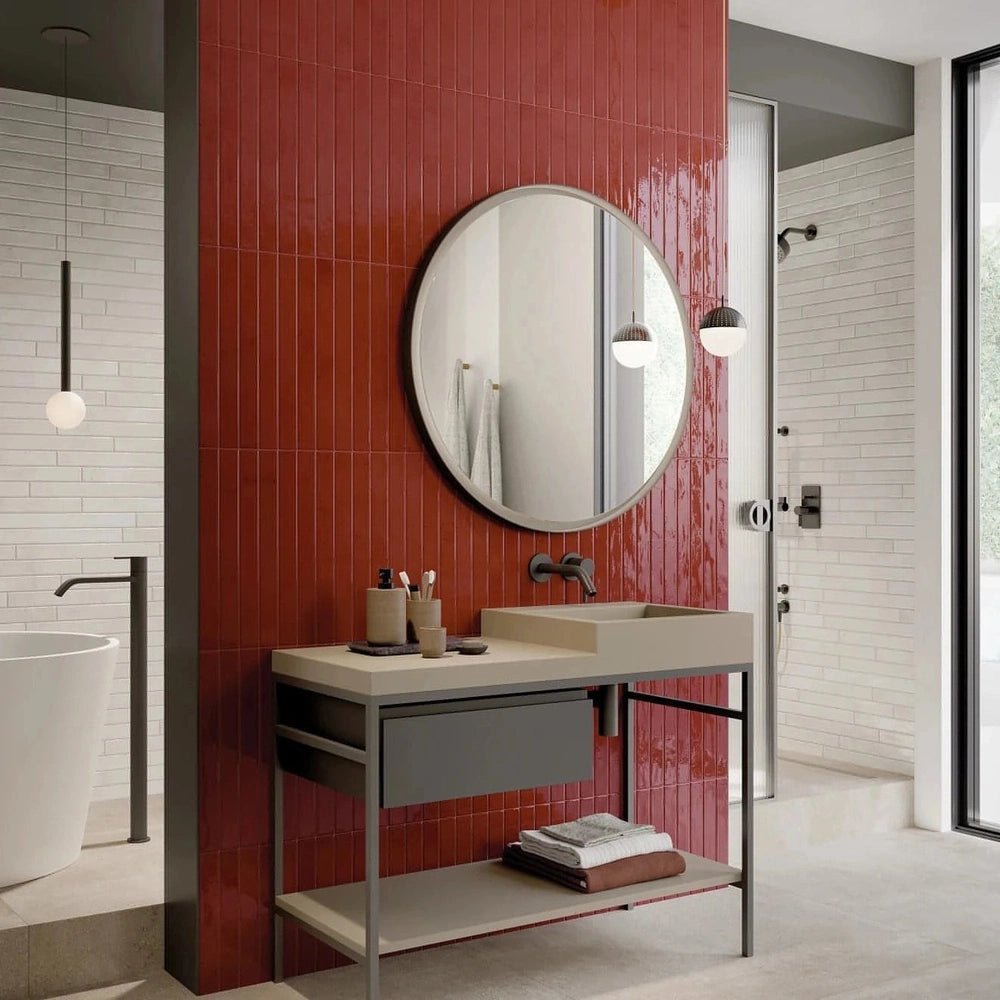 Chroma 2" x 18" Glossy Porcelain Field Tile in Red - Hey Tiles