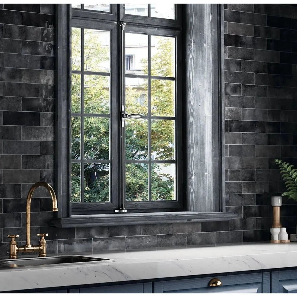 Cloe 2.5" x 8" Ceramic Tile in Black - Hey Tiles