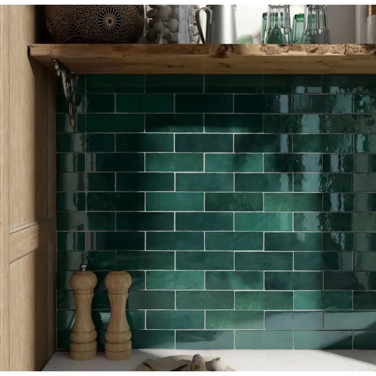 Cloe 2.5" x 8" Ceramic Tile in Green - Hey Tiles