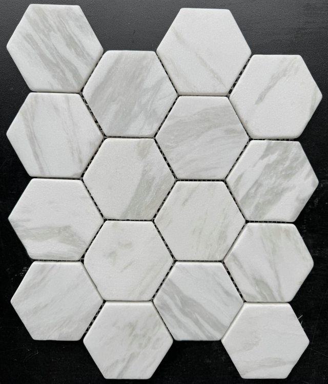 Hexagon Natural White Honed 3 x 3 Mosaic 11.75 x 10.25 Marble Tile