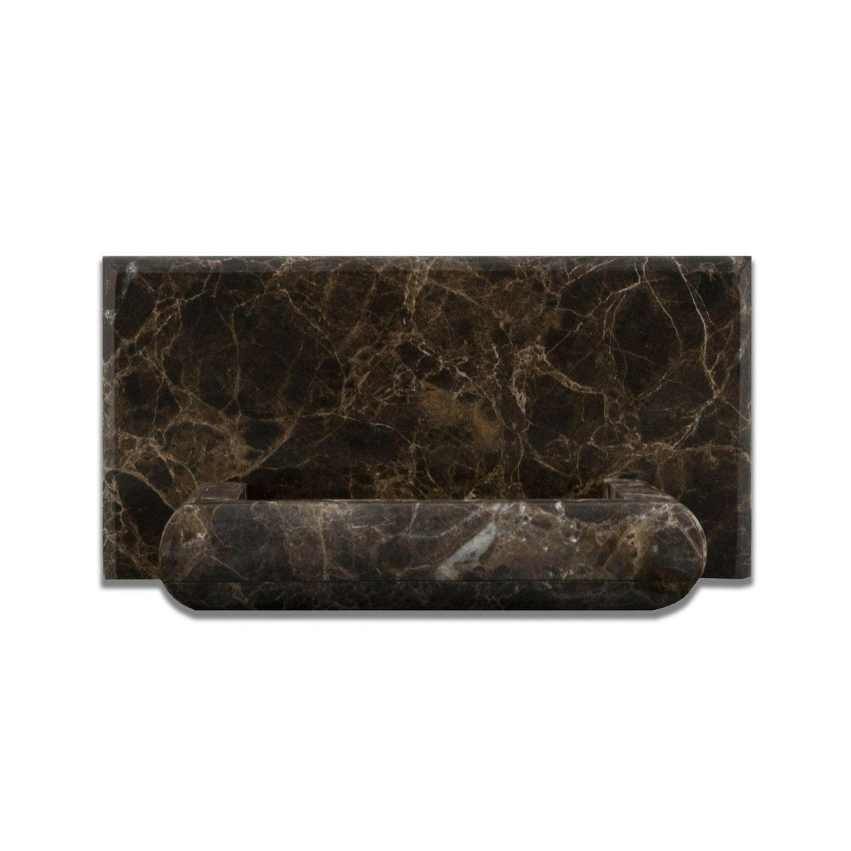 Emperador Dark marble polished soap holder front angle