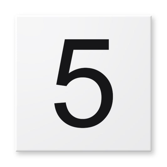 Fujiwa 6x6 pool depth marker tile #5 – white porcelain, black lettering