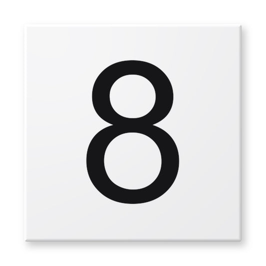 Fujiwa 6x6 pool depth marker tile #8 – white porcelain, black lettering