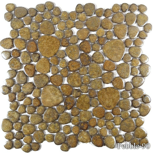 Fujiwa Peb Bronze Mixed Porcelain Pebble, Heart Shaped Pool Tile - Hey Tiles