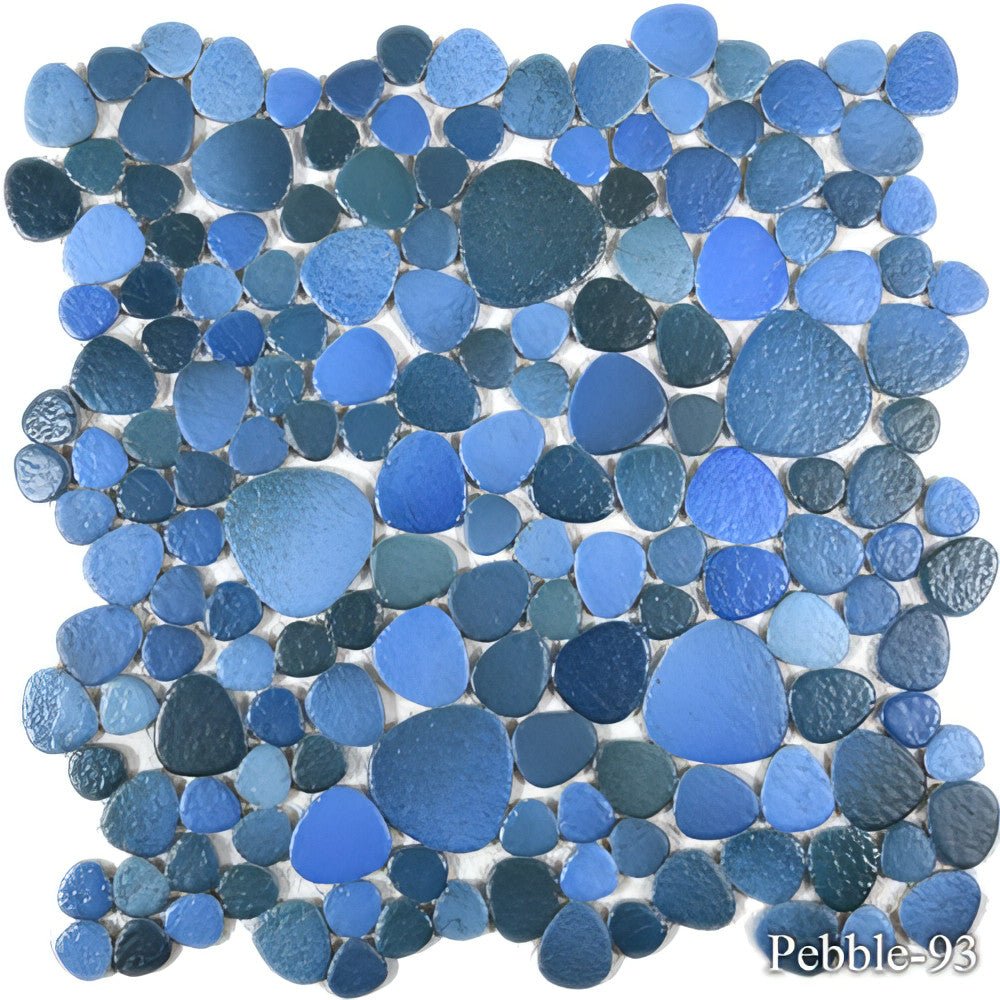 Fujiwa Peb Jade Blue, Mixed Porcelain Pebble, Heart Shaped Pool Tile - Hey Tiles