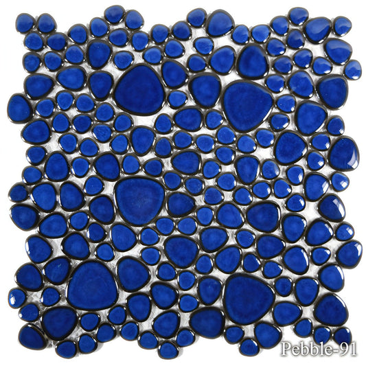 Fujiwa Peb Royal Blue, Mixed Porcelain Pebble, Heart Shaped Pool Tile - Hey Tiles