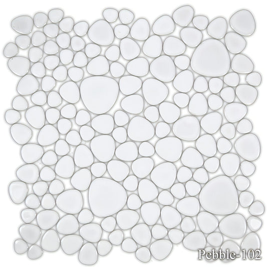 Fujiwa Peb Royal White, Mixed Porcelain Pebble, Heart Shaped Pool Tile - Hey Tiles