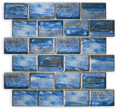 Fujiwa Tokyo Aspen Bue 2X3 Rectangle Semi Gloss Porcelain Mosaic - Hey Tiles