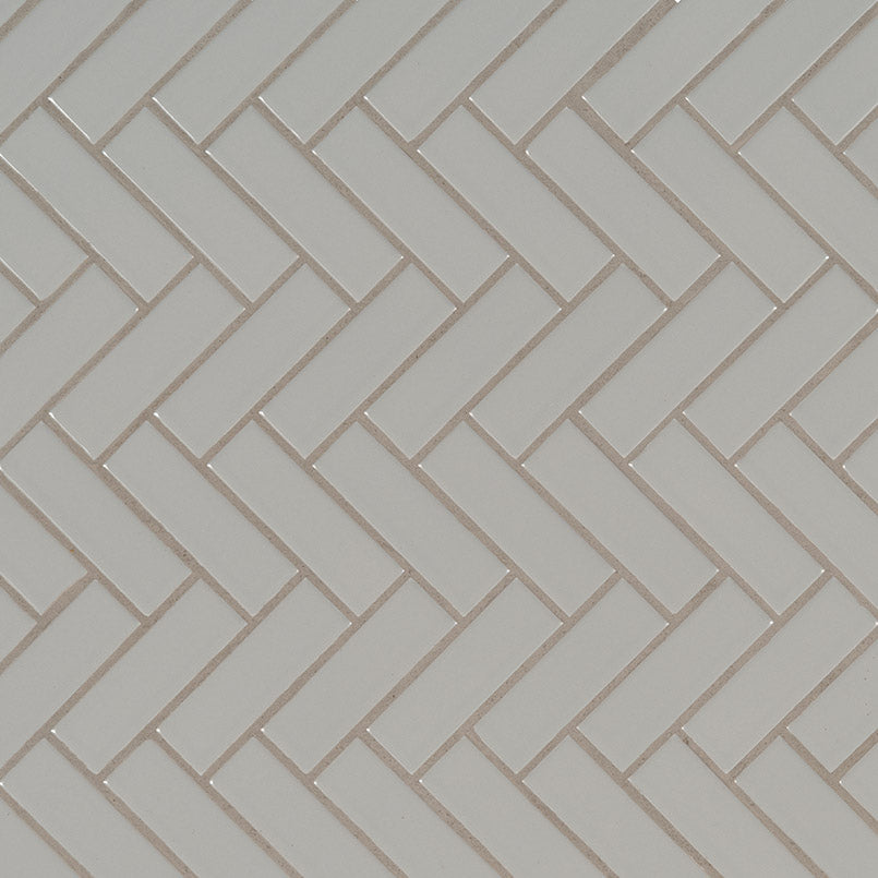 MSI Gray Glossy Herringbone mosaic detail