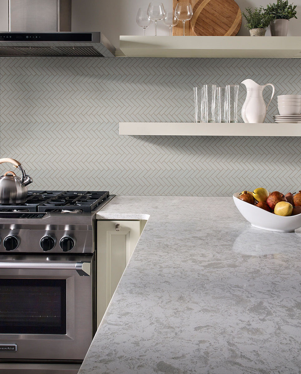 MSI Gray Glossy Herringbone room scene