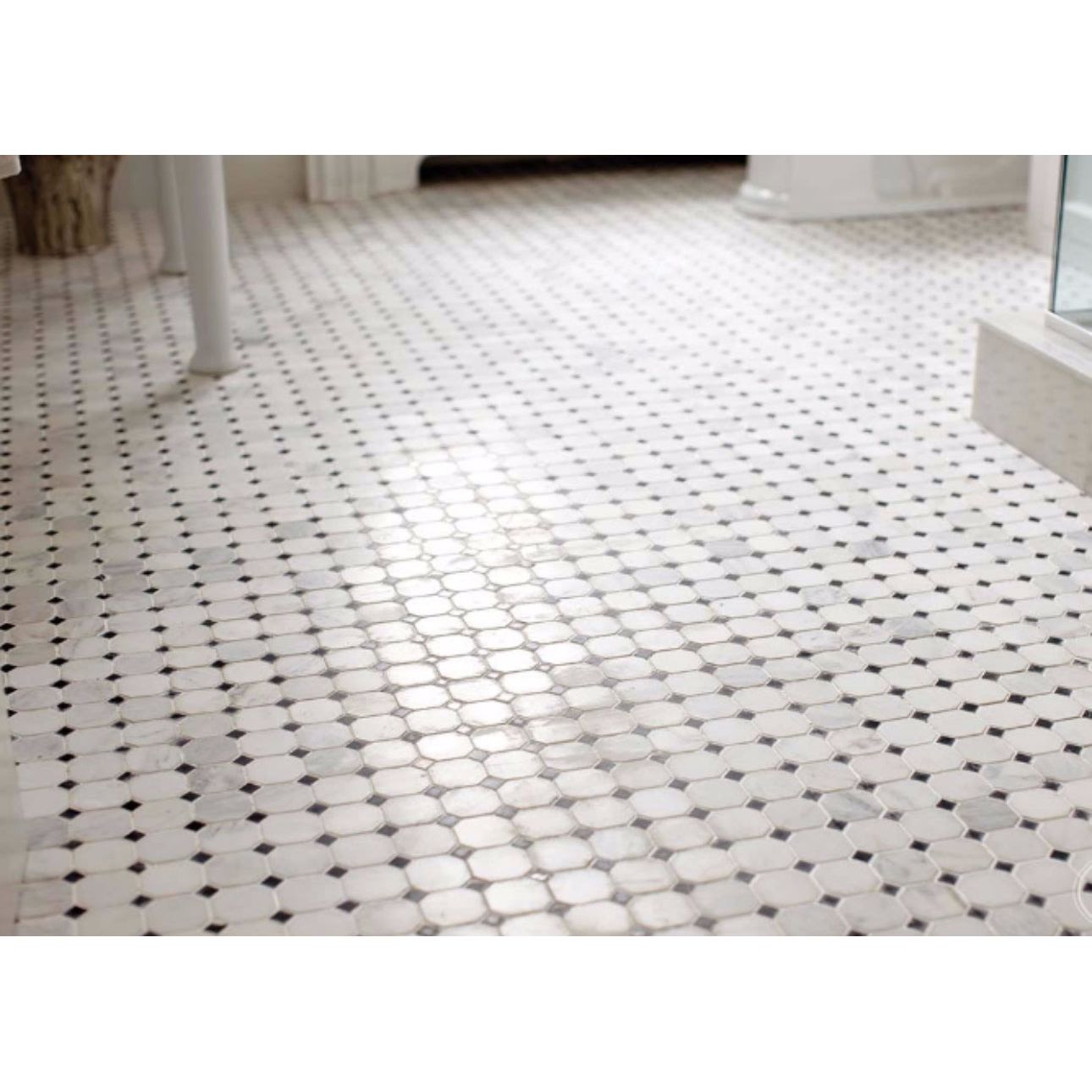 Greecian White 2” Octagon with Black 5/8x5/8 Polished 12x12 - Hey Tiles