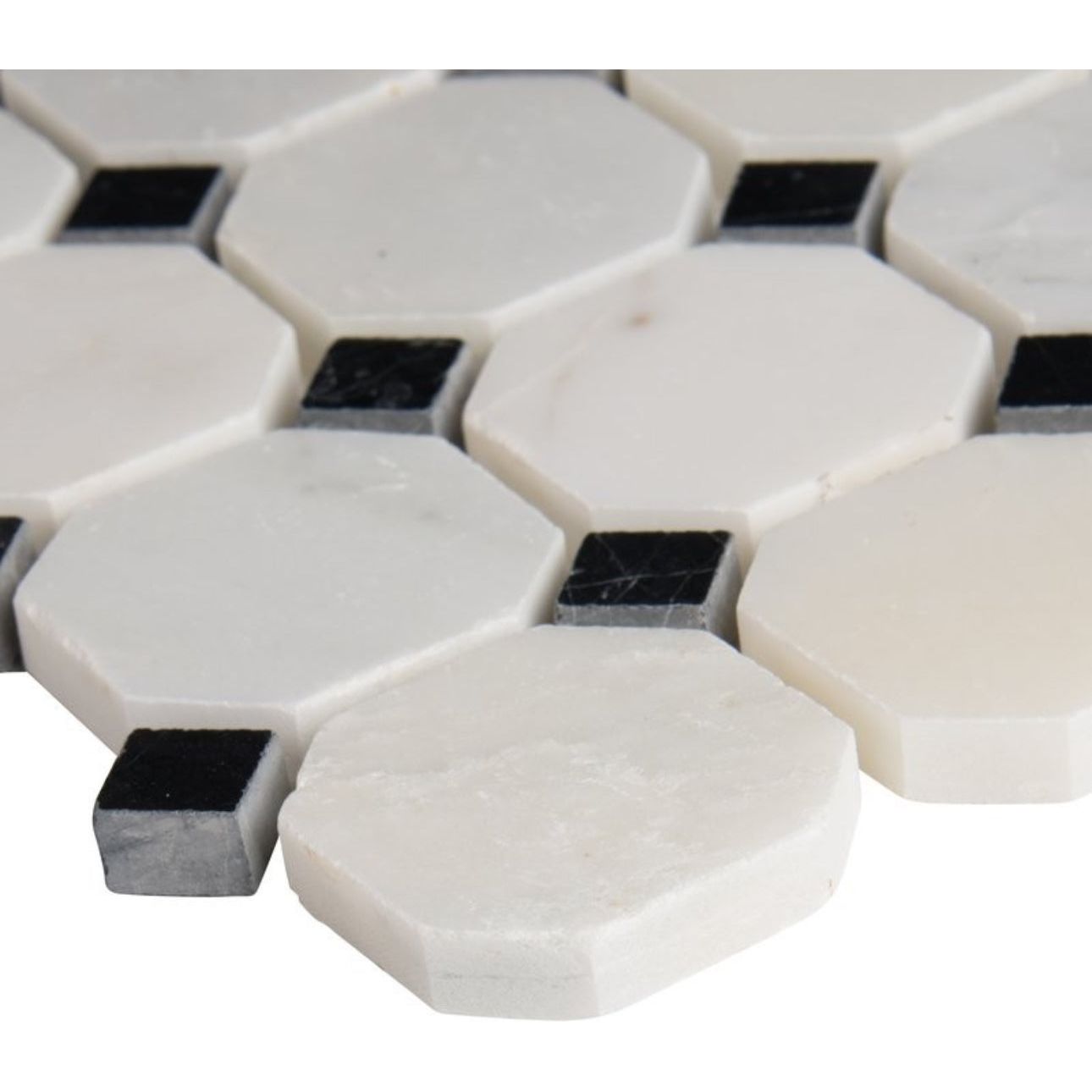 Greecian White 2” Octagon with Black 5/8x5/8 Polished 12x12 - Hey Tiles