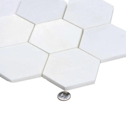 Greek Thassos White Marble 5" X 5" Hexagon Mosaic - Hey Tiles