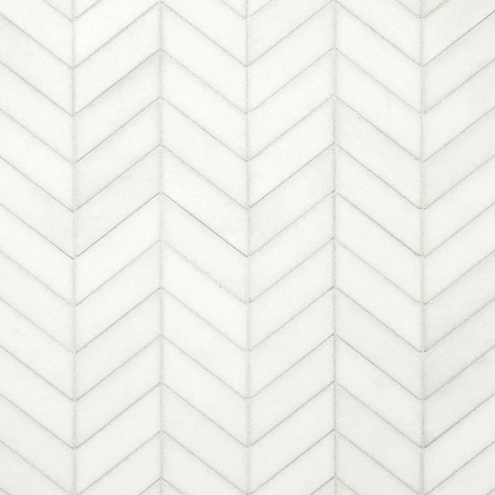 Greek Thassos White Marble Petite Chevron Mosaic Tile - Hey Tiles