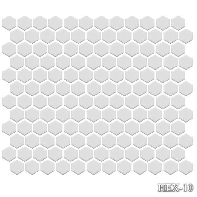 Fujiwa HEX-10 White Matte 1" x 1" Hex matte glazed porcelain pool tile