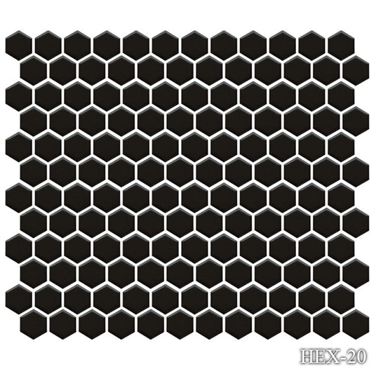 Fujiwa HEX-20 Black Matte 1" x 1" Hex matte glazed porcelain pool tile