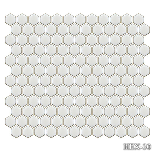 Fujiwa HEX-30 Crystal White 1" x 1" Hex glazed porcelain pool tile