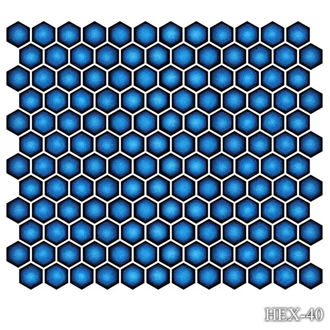 Fujiwa HEX-40 Crystal Blue 1" x 1" Hex glazed porcelain pool tile