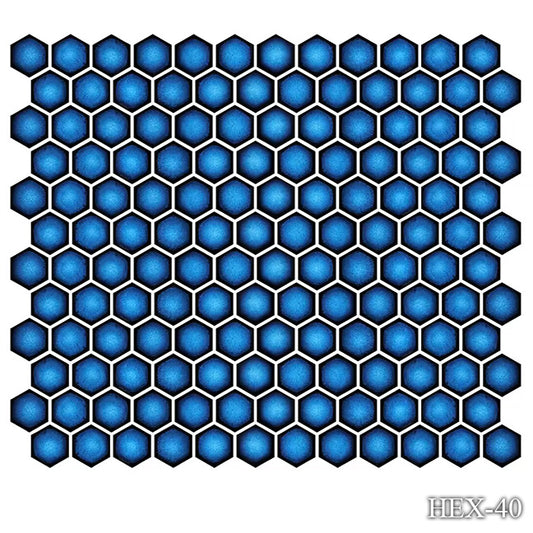 Fujiwa HEX-40 Crystal Blue 1" x 1" Hex glazed porcelain pool tile