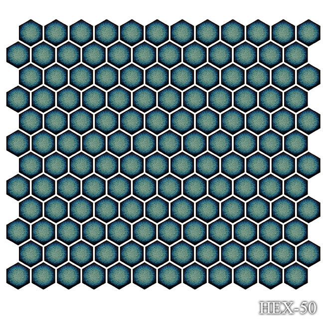 Fujiwa HEX-50 Crystal Green 1" x 1" Hex glazed porcelain pool tile