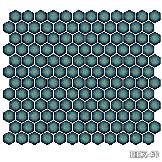 Fujiwa HEX-50 Crystal Green 1" x 1" Hex glazed porcelain pool tile