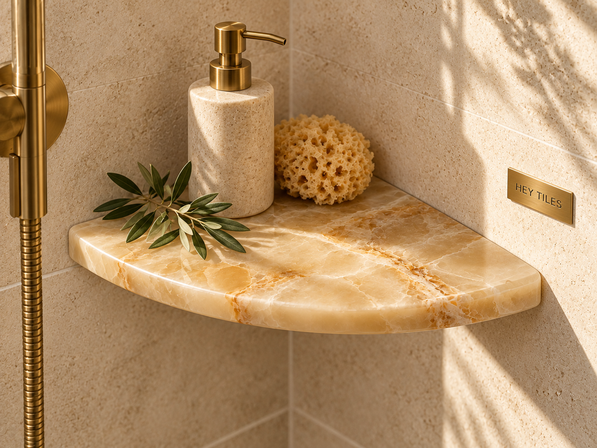 Honey Onyx Shower Corner Shelf - Hey Tiles artistic photo 4