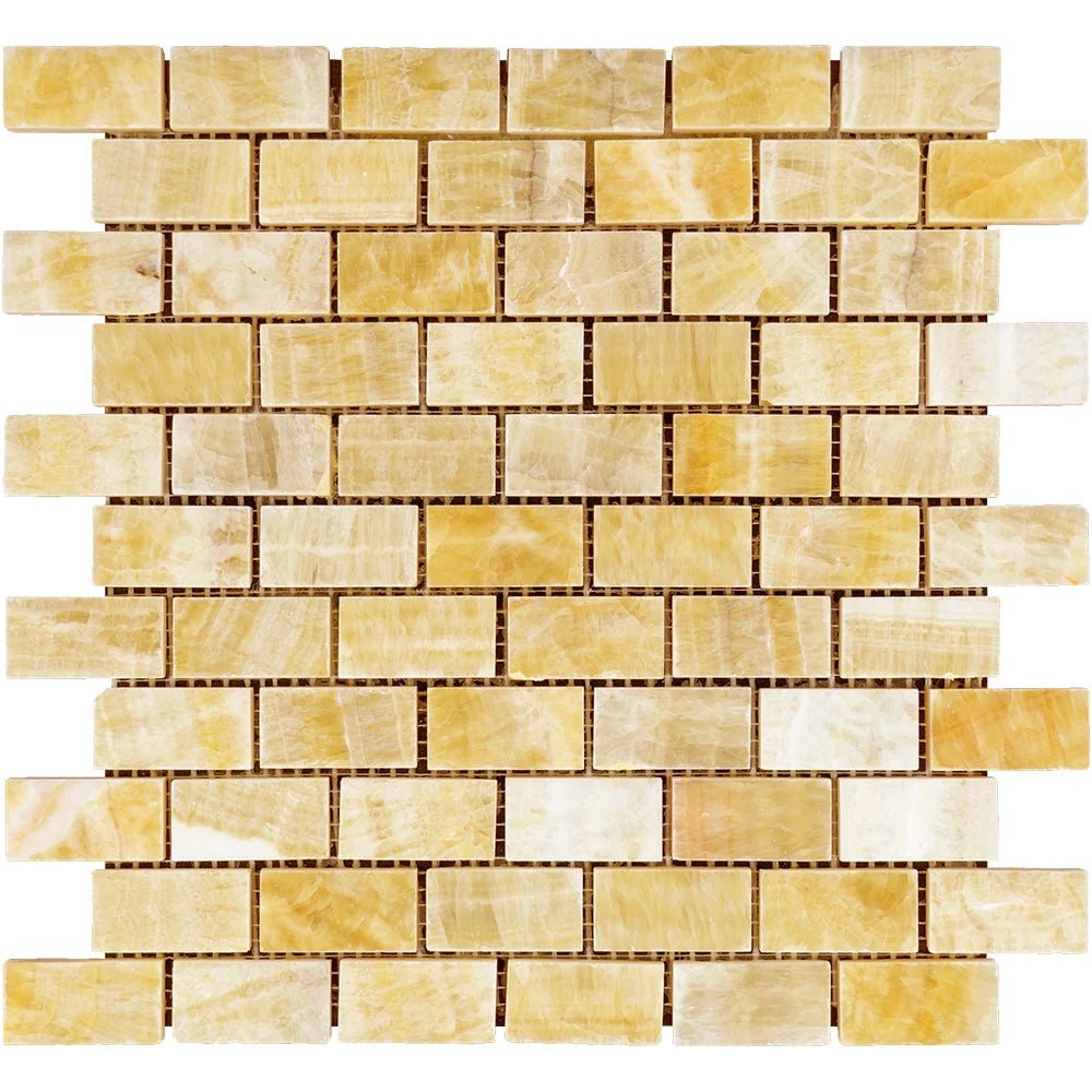 Honey Onyx Brick Mosaic 1x2 3/8 Polished - Hey Tiles