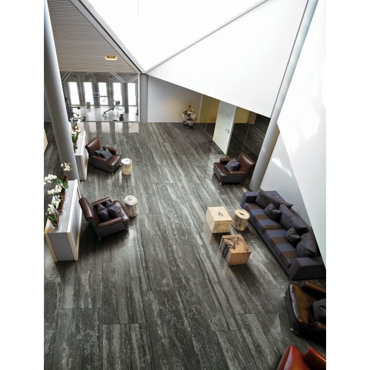 I - Travertini Black Glossy 24 x 48 - Hey Tiles