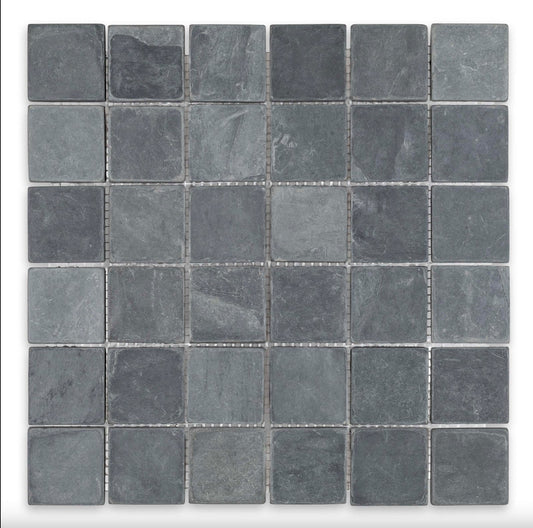 Indian Black Slate Square 2"x2" Tumbled Mosaic Tile - Hey Tiles