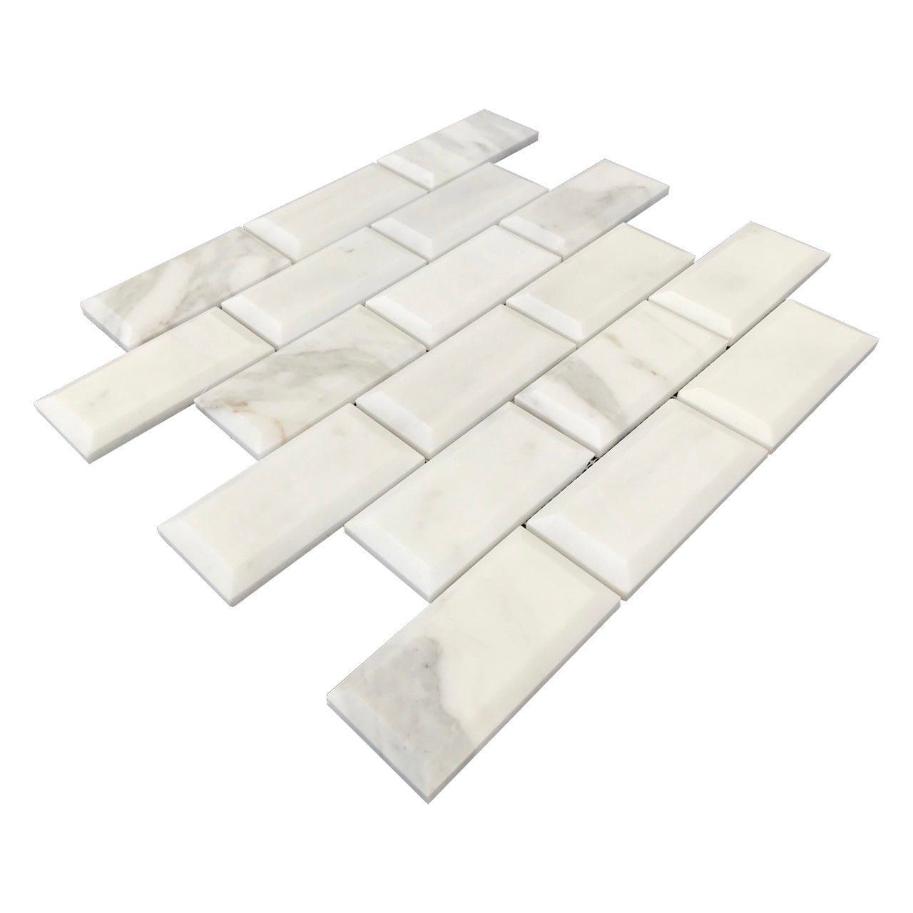 Italian 2x4 Calacatta Gold Marble & Beveled Brick Mosaic Tile - Hey Tiles